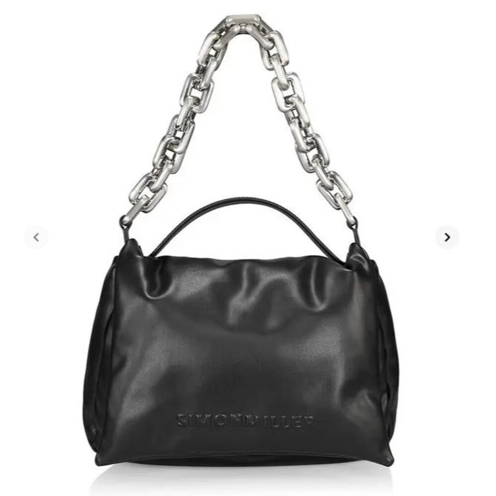 Simon Miller Black Leather Shoulder Bag with Silver Chain Handle - Picture 2 of 15
